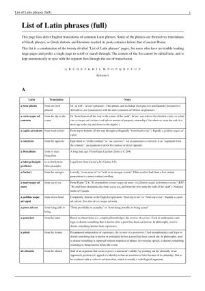 List of Latin Phrases (Full) 1 List of Latin Phrases (Full)