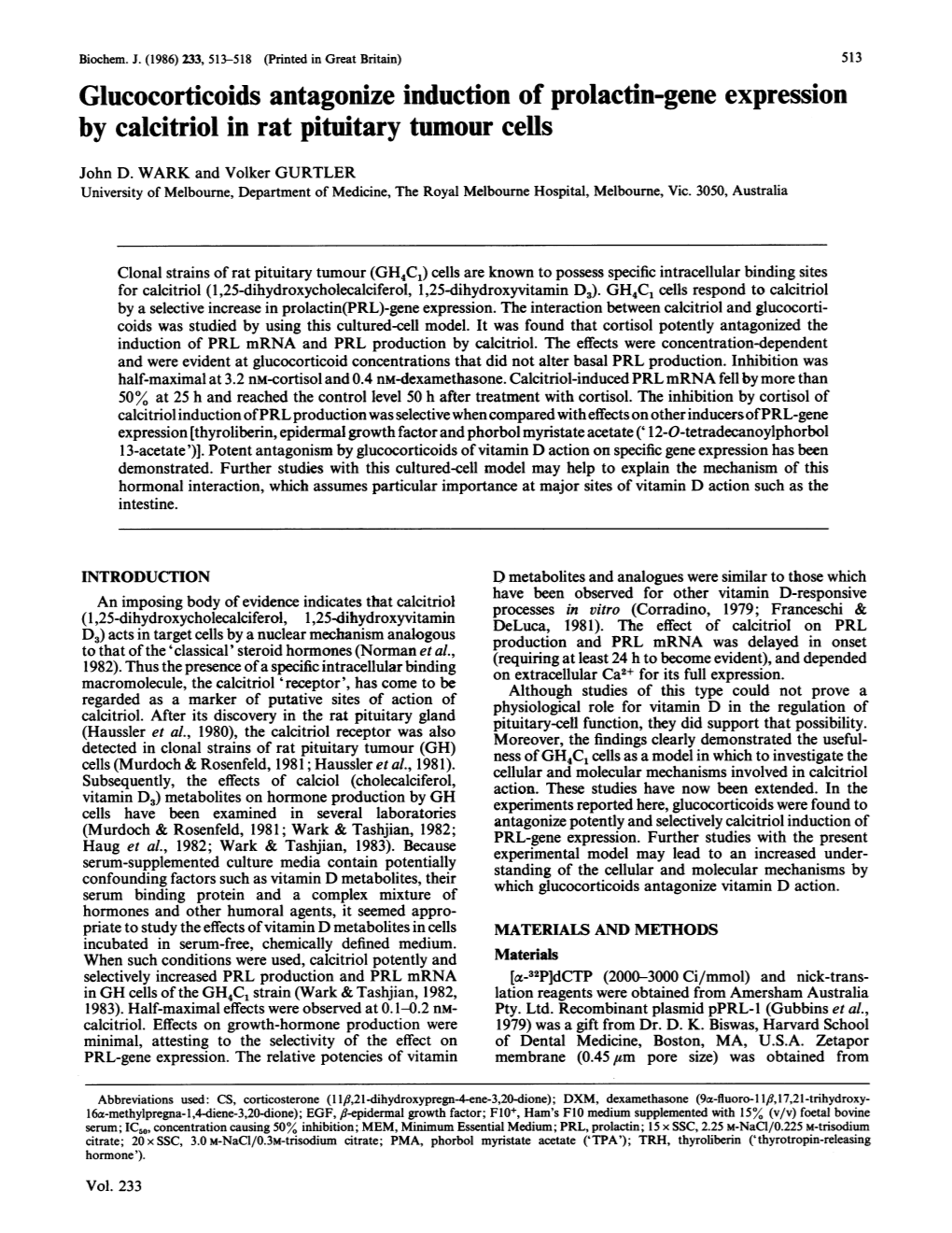 Glucocorticoids Antagonize Induction of Prolactin-Gene Expression by Calcitriol in Rat Pituitary Tumour Cells