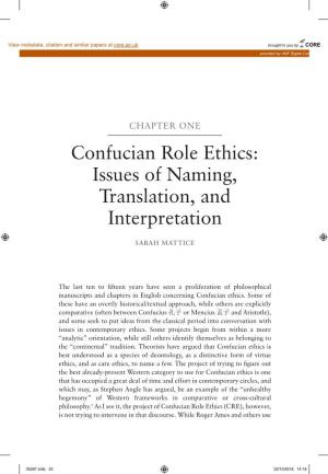 Confucian Role Ethics: Issues of Naming, Translation, and Interpretation
