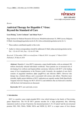 Antiviral Therapy for Hepatitis C Virus: Beyond the Standard of Care