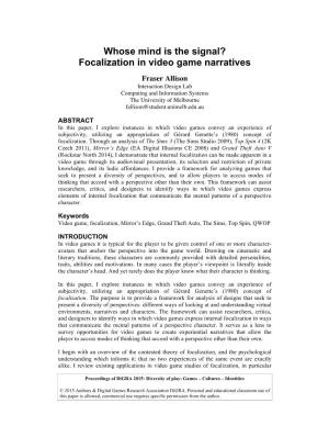 Whose Mind Is the Signal? Focalization in Video Game Narratives