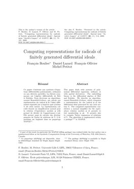 Computing Representations for Radicals of Finitely Generated
