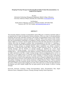 Designing Warning Messages for Detecting Biased Online Product Recommendations: an Empirical Investigation
