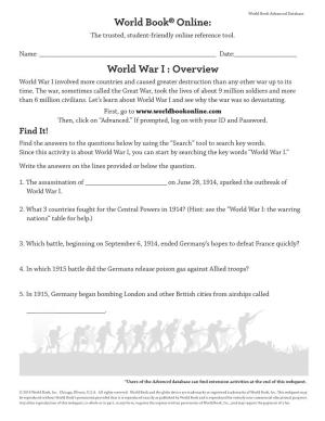 World War 1? (Hint: for This Question See the “Spanish Flu” Article.)