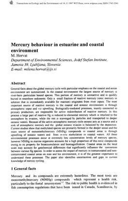 Mercury Behaviour in Estuarine and Coastal Environment M. Horvat