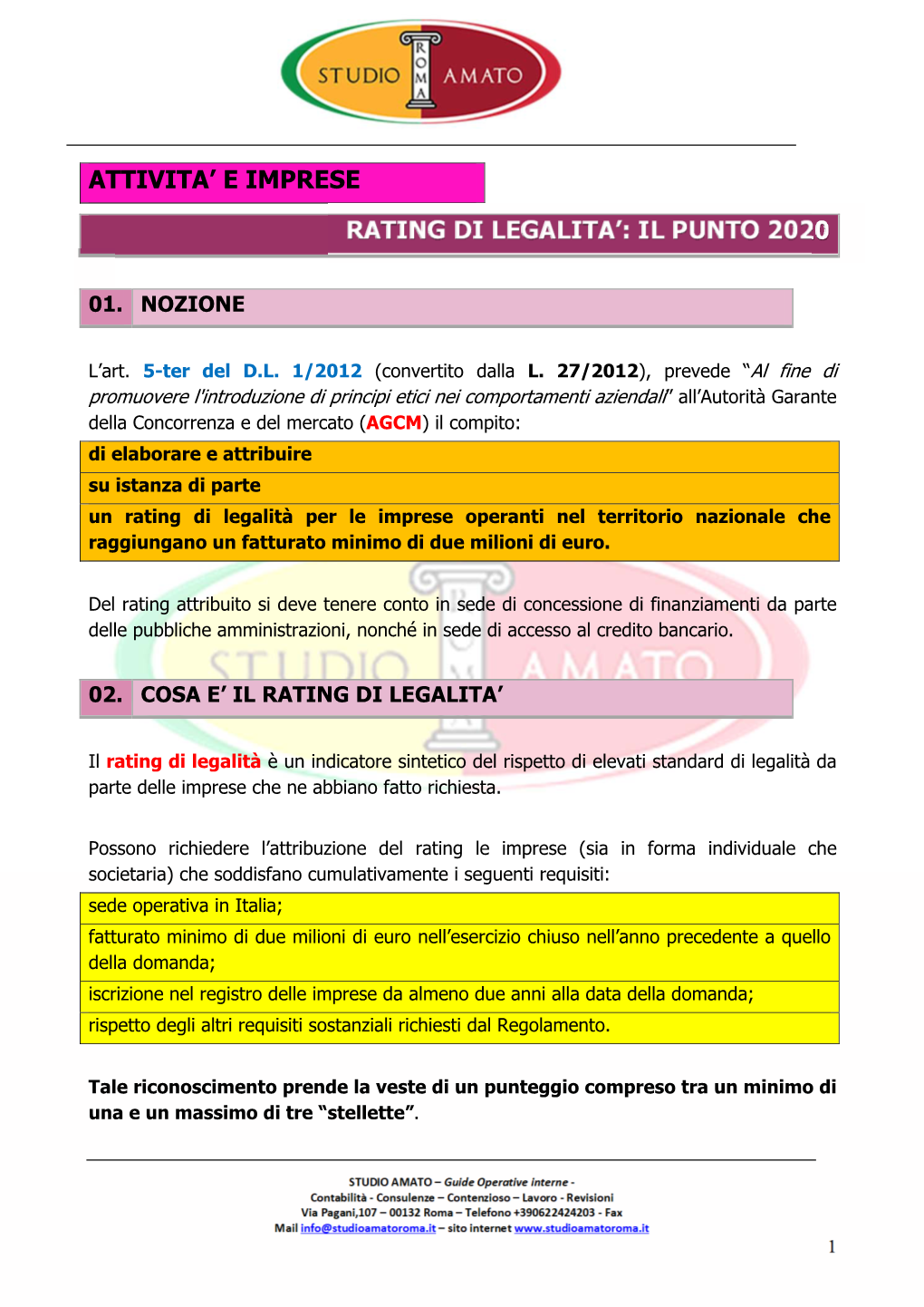 Attivita' E Imprese Rating Di Legalita': Il Punto 2020