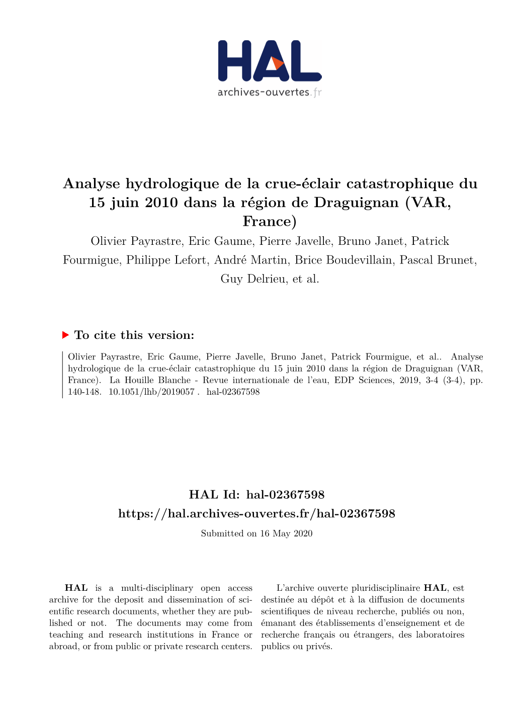 Analyse Hydrologique De La Crue-Éclair