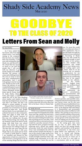 May 2020 GOODBYE to the CLASS of 2020 Letters from Sean and Molly