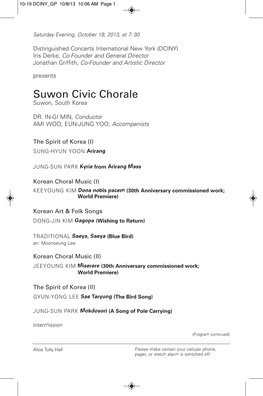 Suwon Civic Chorale Symphonietta, Where They Performed Mozart’S Requiem Under Min’S Direction