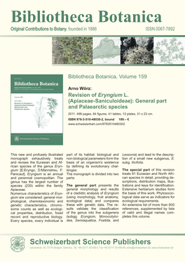 Bibliotheca Botanica Original Contributions to Botany,Botany Founded in 1886 ISSN 0067-7892