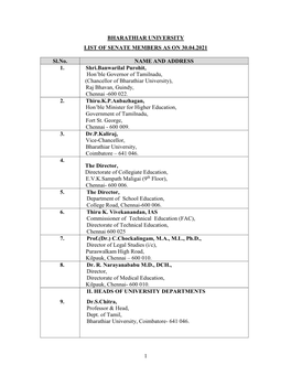 List of Senate Members of Bharathiar University
