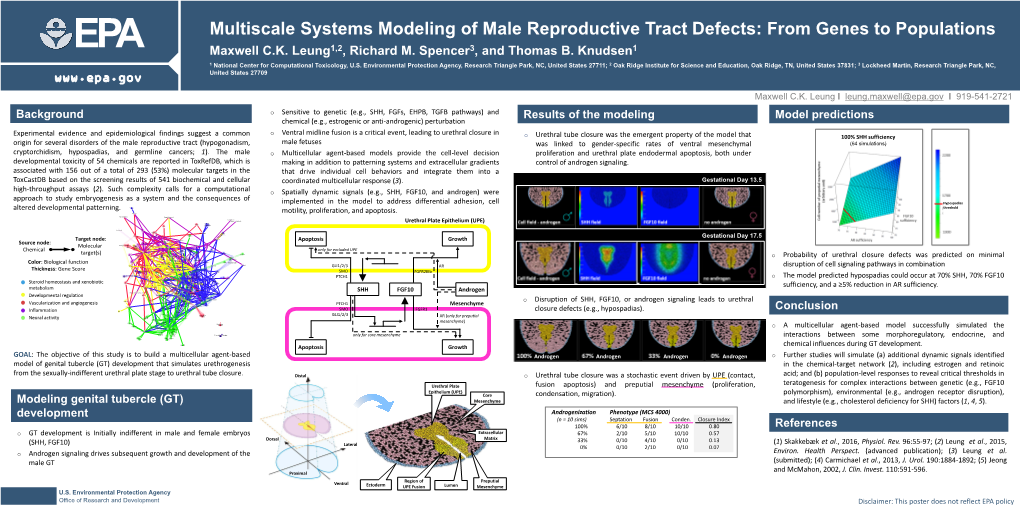 Multiscale Systems Modeling of Male Reproductive Tract Defects: from Genes to Populations EPA Maxwell C.K