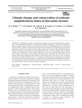 Climate Change and Conservation of Endemic Amphidromous Fishes in Hawaiian Streams