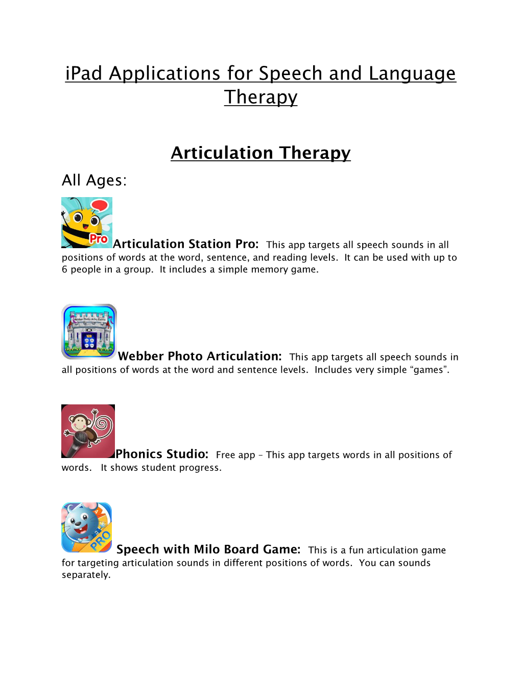 Ipad Applications for Speech and Language Therapy