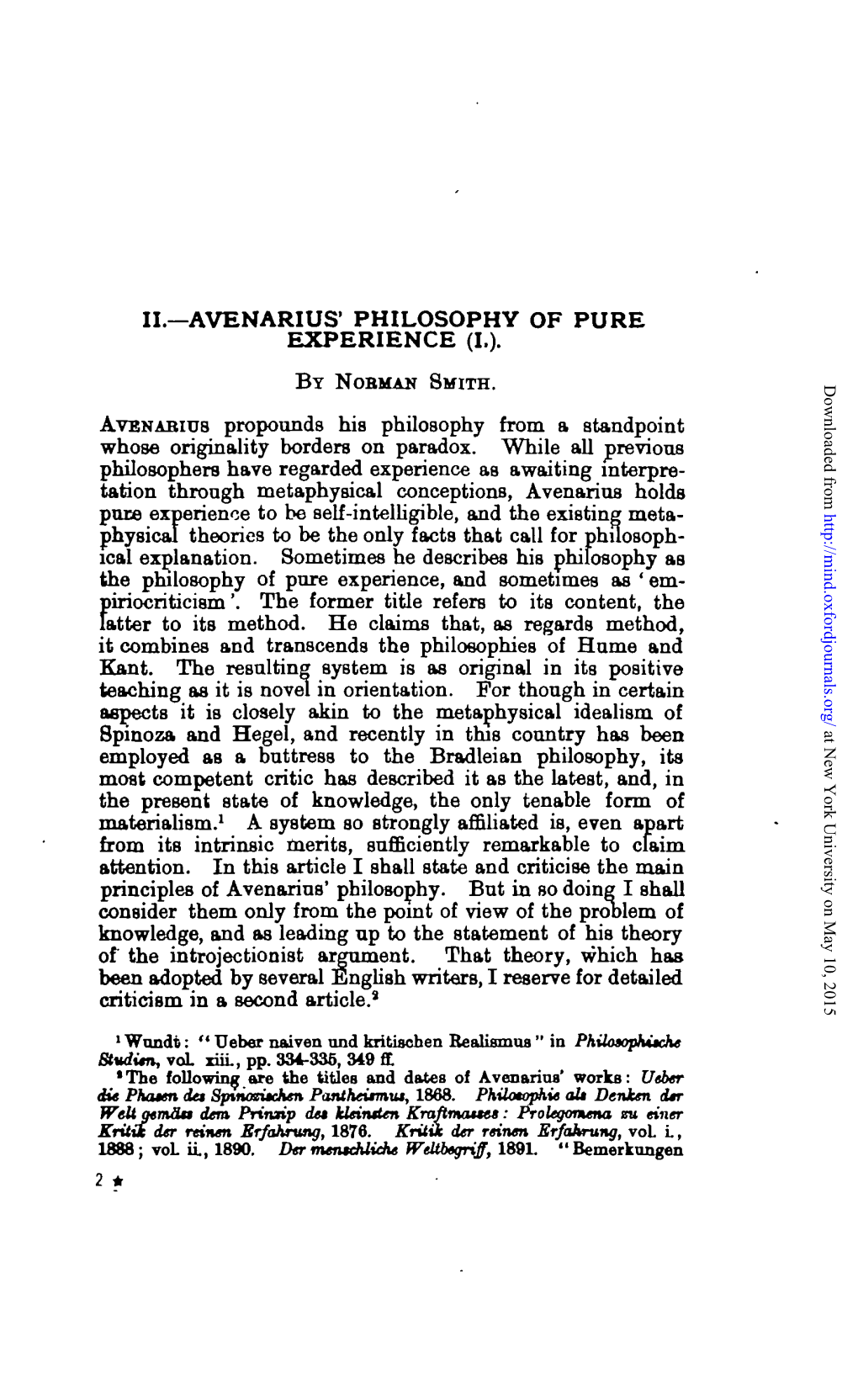 Avenarius1 Philosophy of Pure Experience (I.)