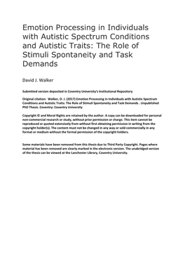 Emotion Processing in Individuals with Autistic Spectrum Conditions and Autistic Traits: the Role of Stimuli Spontaneity and Task Demands