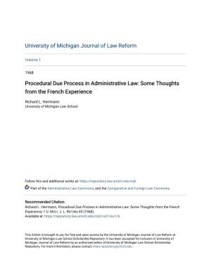 Procedural Due Process in Administrative Law: Some Thoughts from the French Experience