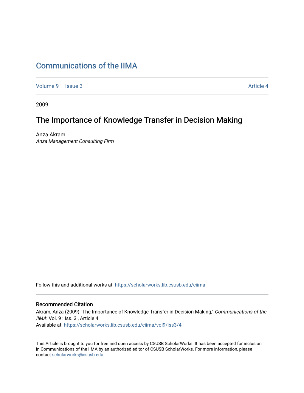 The Importance of Knowledge Transfer in Decision Making