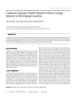 Cadmium Exposure: Health Hazards of Silver Cottage Industry in Developing Countries