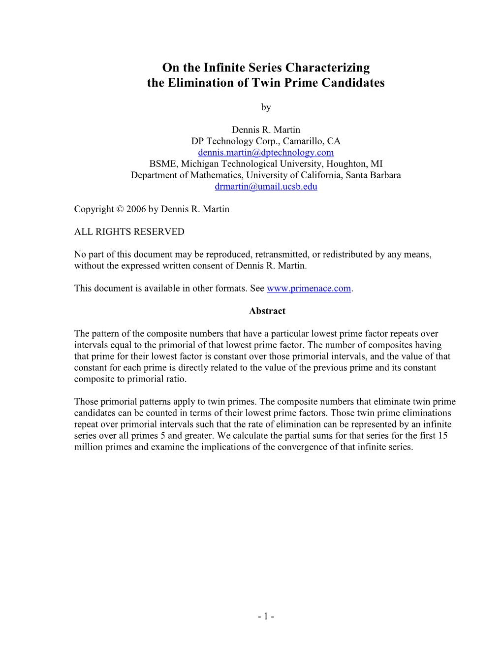 On the Infinite Series Characterizing the Elimination of Twin Prime Candidates