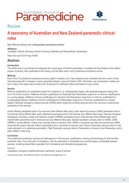 Review a Taxonomy of Australian and New Zealand Paramedic Clinical Roles