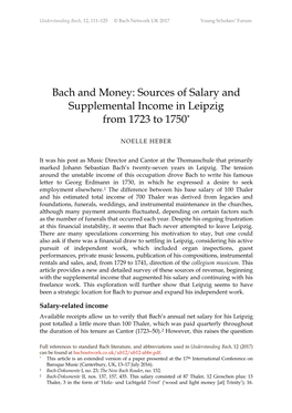 Bach and Money: Sources of Salary and Supplemental Income in Leipzig from 1723 to 1750*