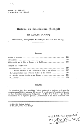Histoire Du Sine-Saloum (Sénégal)