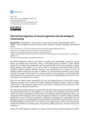 Diel Vertical Migration of Marine Organisms and the Biological Carbon Pump