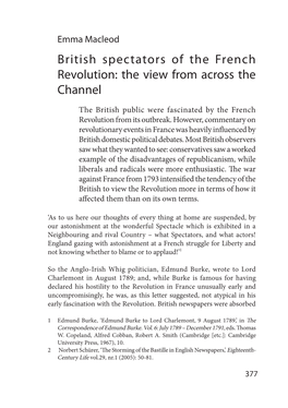 British Spectators of the French Revolution: the View from Across the Channel