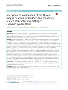Fusarium Venenatum and the Closely Related Plant Infecting Pathogen Fusarium Graminearum Robert King1 , Neil Andrew Brown2,3 , Martin Urban2 and Kim E