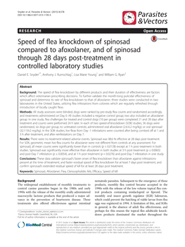Speed of Flea Knockdown of Spinosad Compared to Afoxolaner, and of Spinosad Through 28 Days Post-Treatment in Controlled Laboratory Studies Daniel E