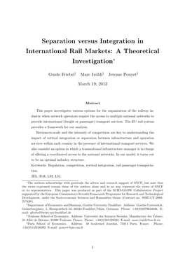 Separation Versus Integration in International Rail Markets: a Theoretical Investigation∗