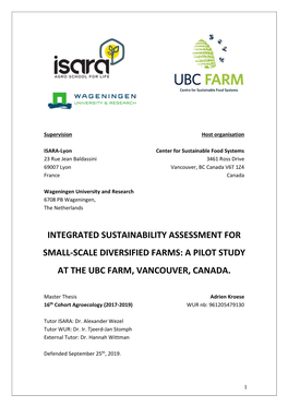 Integrated Sustainability Assessment for Small-Scale Diversified Farms: a Pilot Study at the Ubc Farm, Vancouver, Canada