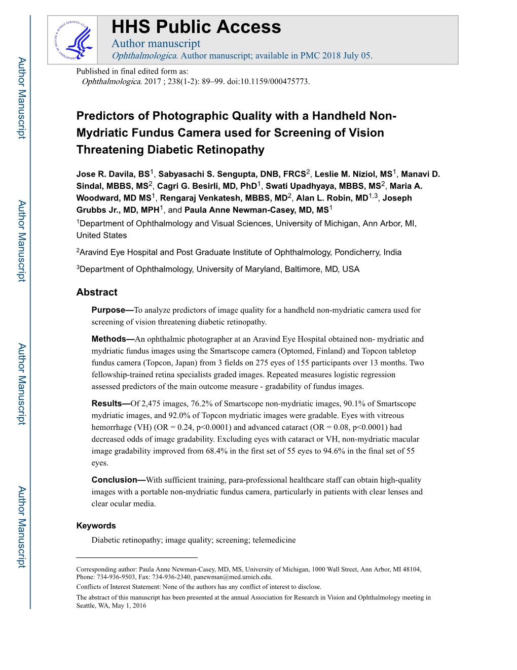 Predictors of Photographic Quality with a Handheld Non-Mydriatic