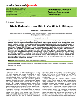 Ethnic Federalism and Ethnic Conflicts in Ethiopia