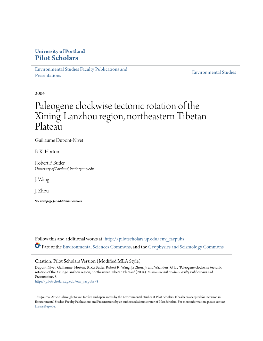 Paleogene Clockwise Tectonic Rotation of the Xining-Lanzhou Region, Northeastern Tibetan Plateau Guillaume Dupont-Nivet