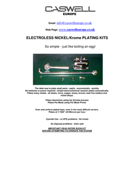 ELECTROLESS NICKEL/Krome PLATING KITS