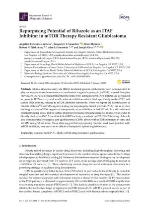 Repurposing Potential of Riluzole As an ITAF Inhibitor in Mtor Therapy Resistant Glioblastoma