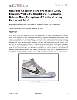 Regarding Air Jordan Brand Unorthodox Luxury Sneakers, What Is the Correlational Relationship Between Men’S Perceptions of Traditional Luxury Factors and Price?