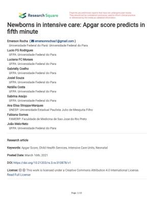 Newborns in Intensive Care: Apgar Score Predicts in Fth Minute