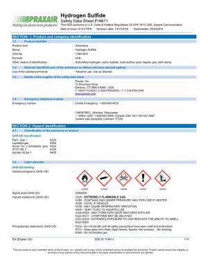 Hydrogen Sulfide H2S Safety Data Sheet SDS P4611