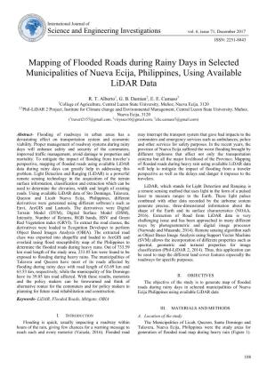 Mapping of Flooded Roads During Rainy Days in Selected Municipalities of Nueva Ecija, Philippines, Using Available Lidar Data