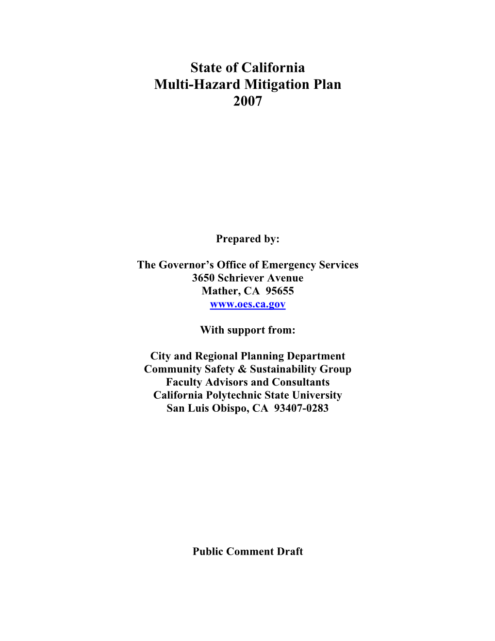 State of California Multi-Hazard Mitigation Plan 2007