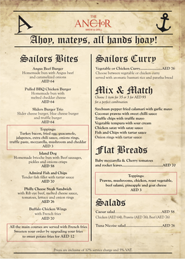 Ahoy, Mateys, All Hands Hoay! Sailors Bites Sailors Curry Angus Beef Burger Vegetable Or Chicken Curry…