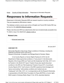 Responses to Information Requests - Immigration and Refugee Board of Canada Page 1 of 9