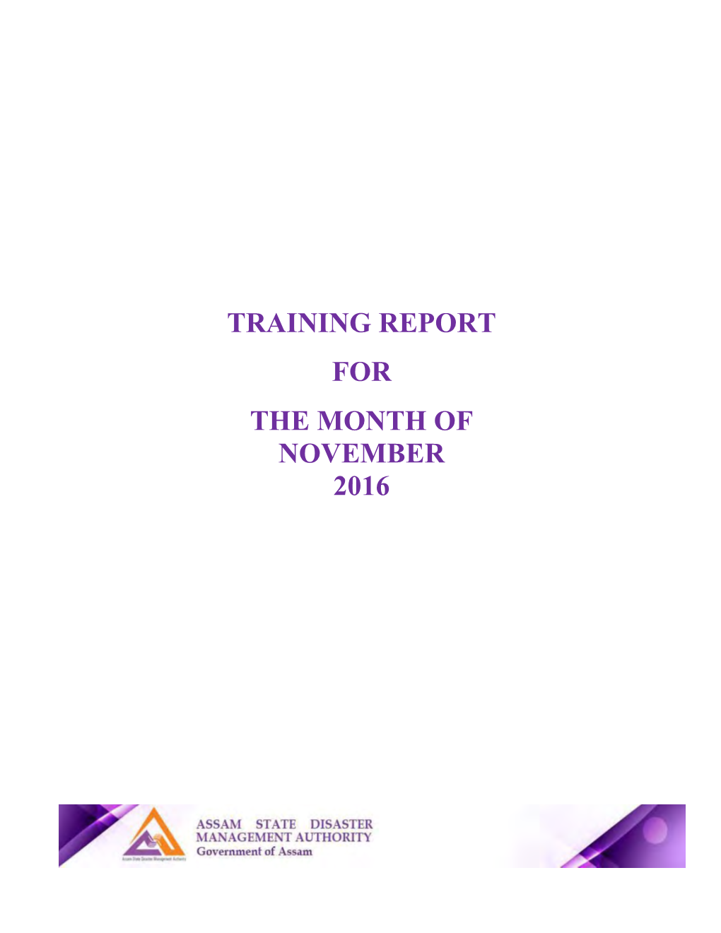 Training Report for the Month of November 2016