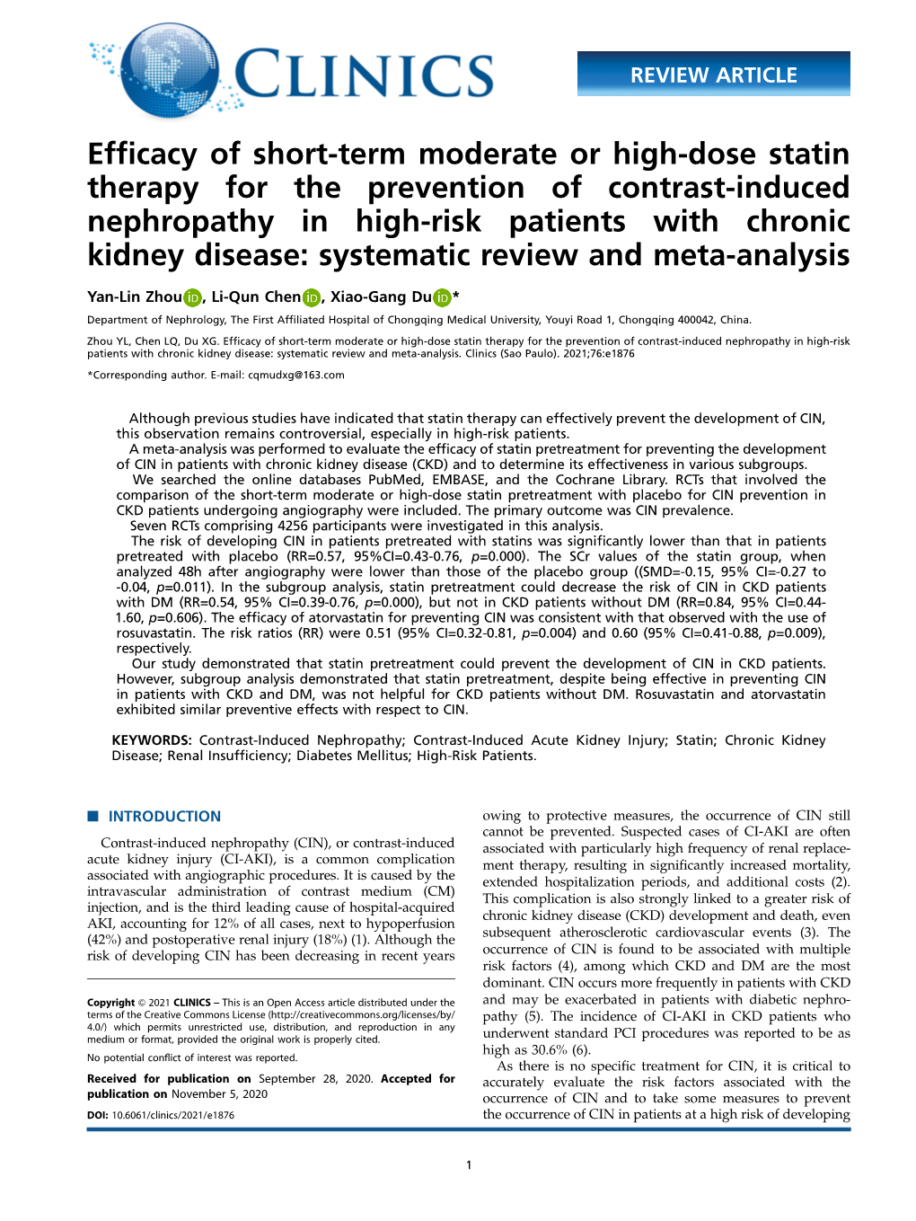 Efficacy of Short-Term Moderate Or High-Dose Statin Therapy for The