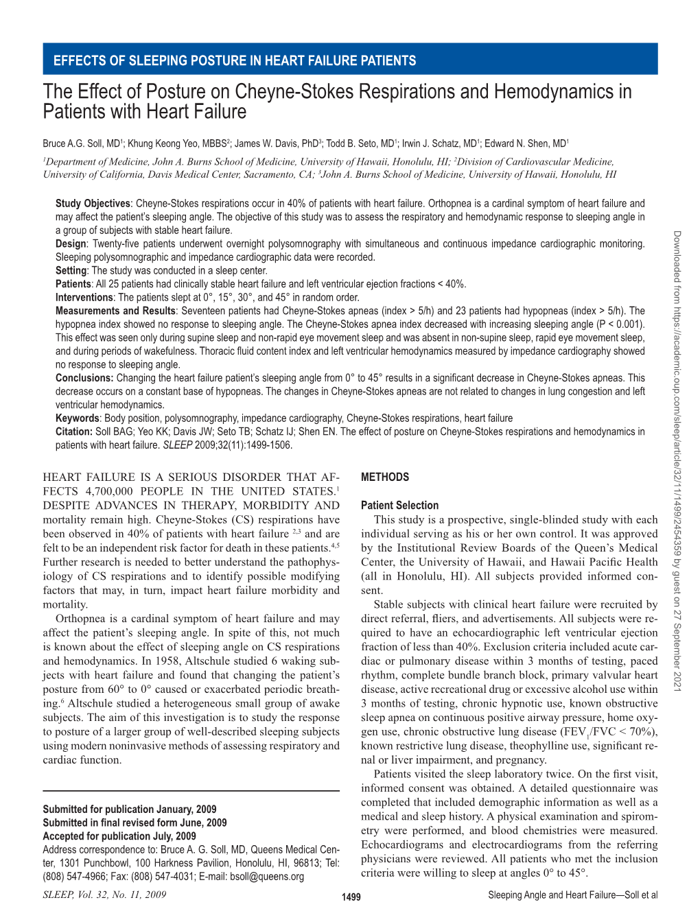 The Effect of Posture on Cheyne-Stokes Respirations and Hemodynamics in Patients with Heart Failure