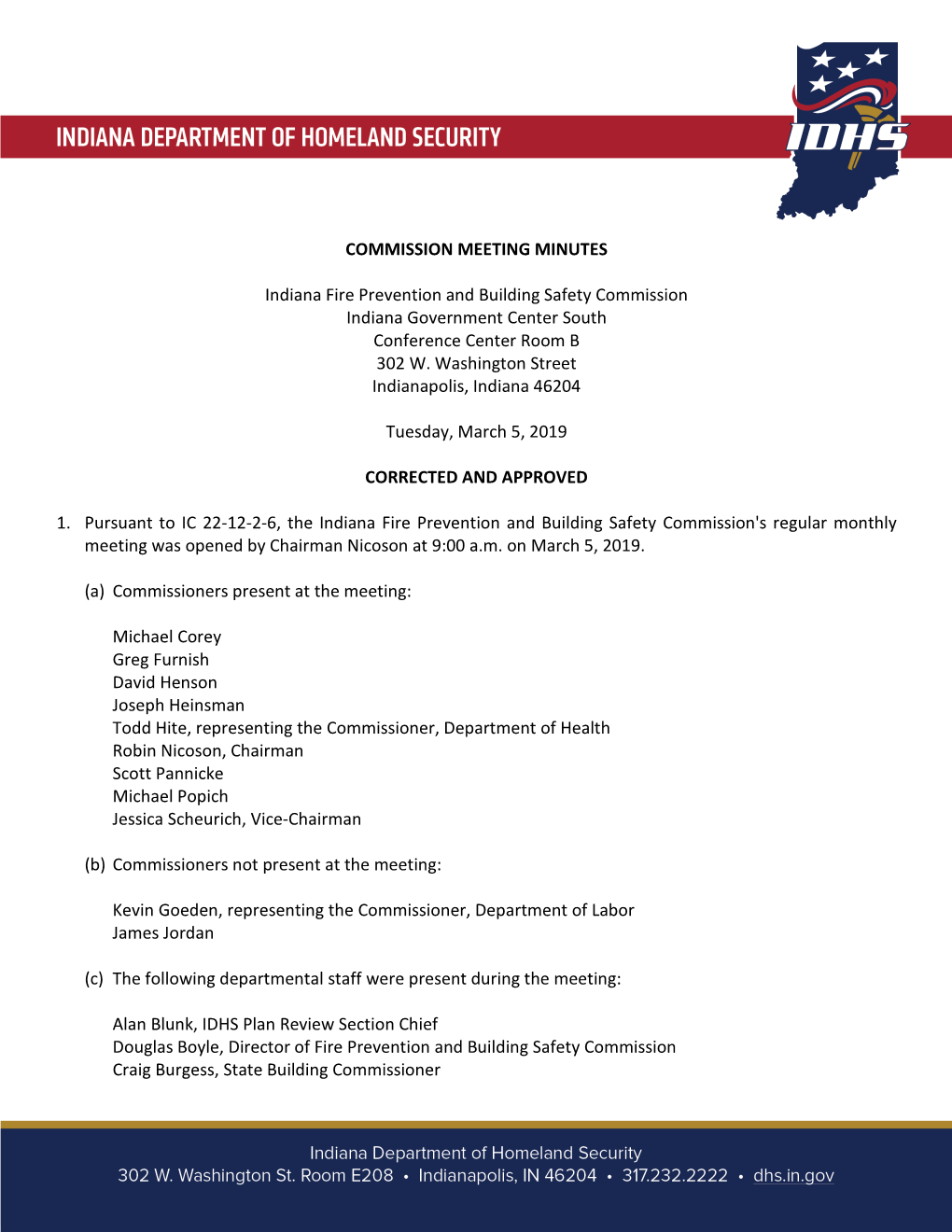 COMMISSION MEETING MINUTES Indiana Fire Prevention