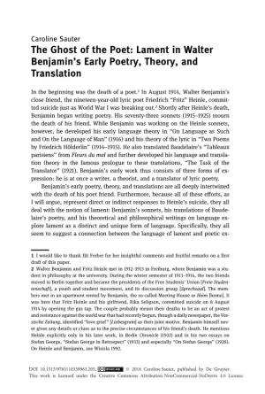 Lament in Walter Benjamin's Early Poetry, Theory, and Translation
